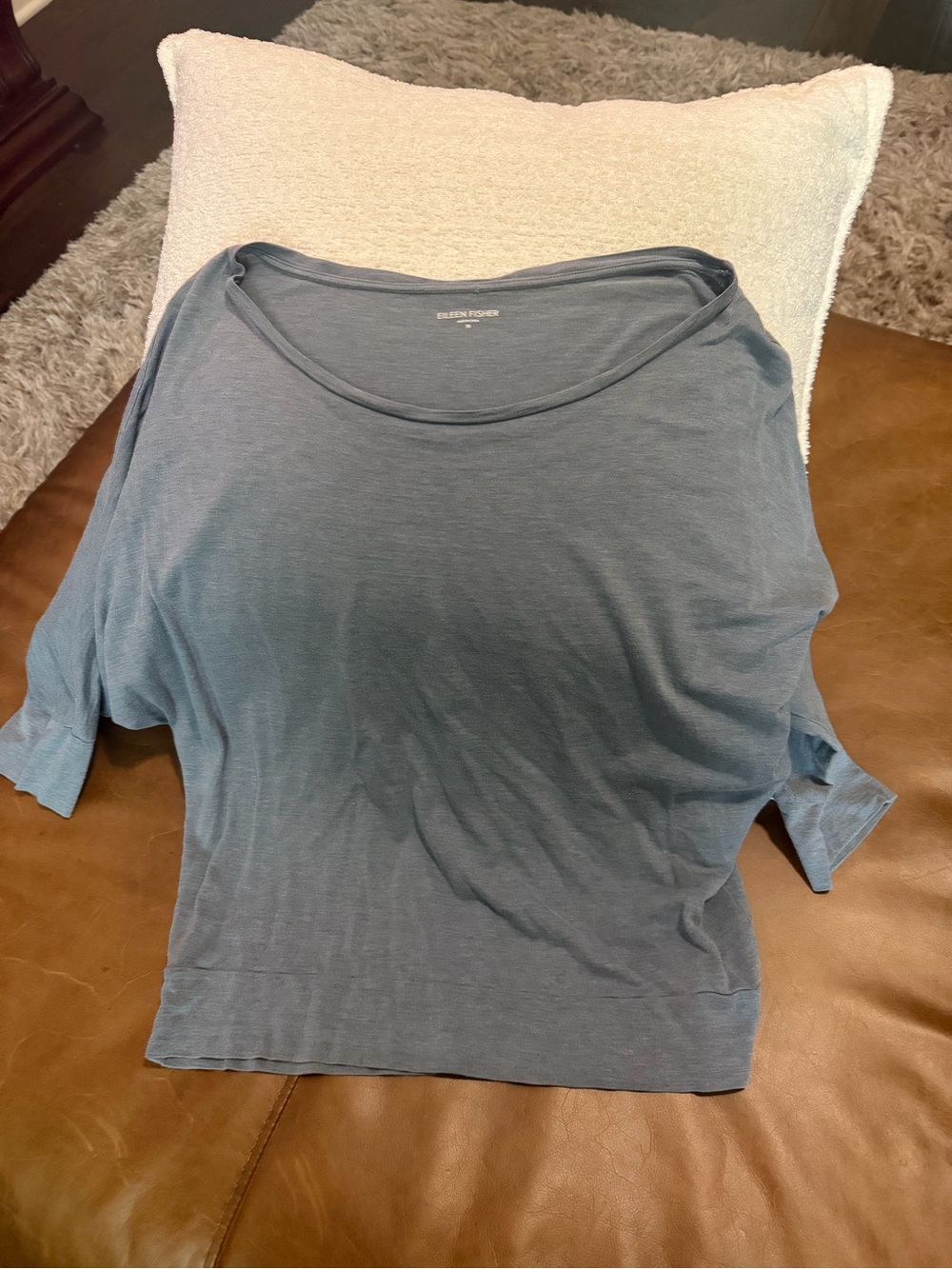Eileen Fisher Dusty Blue Relaxed Scoop Neck Top silk